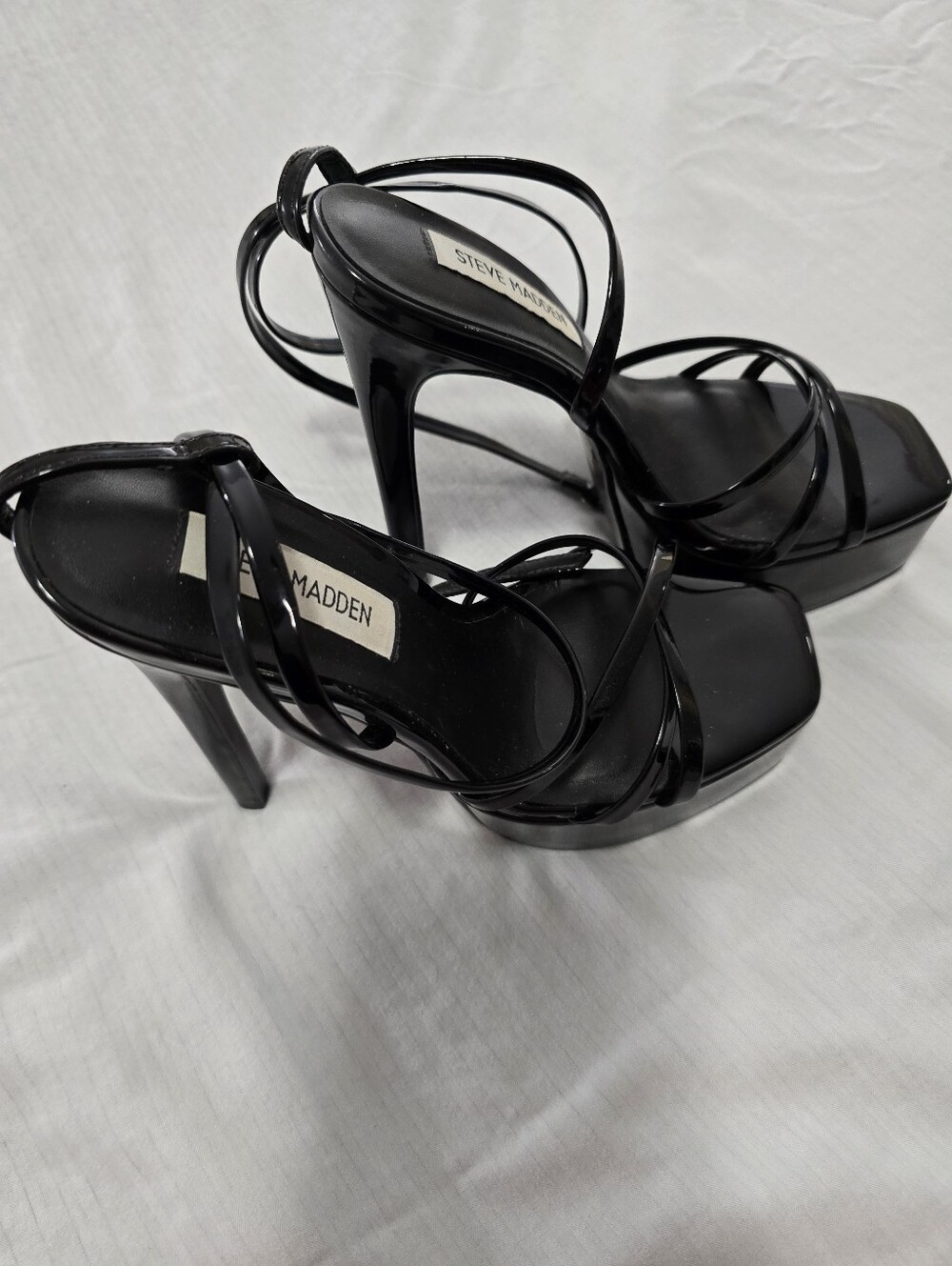 Steve Madden Black Patent Strappy Heeled Sandals - Picture 2 of 2
